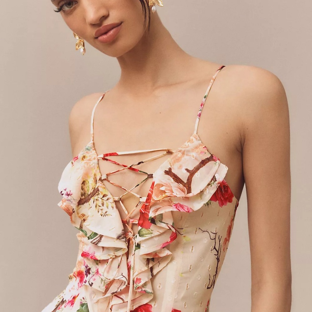 Anthropologie Floral Maxi Dress - Cream and Red